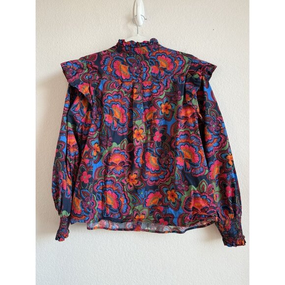 Sugarlips Raveena Midnight Malbec Ruffle Button Up Poplin Blouse Women’s Size XL - Picture 7 of 15